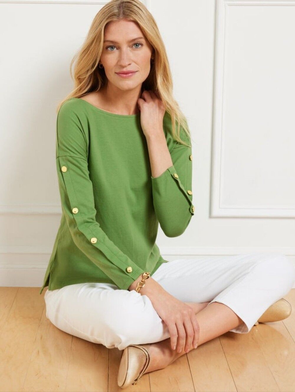 Talbots Womens Size Medium 100% Cotton Crewneck Tee Casual Green